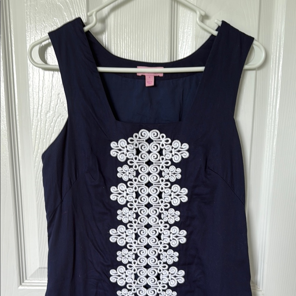 Navy Sleeveless Top with White Embroidery